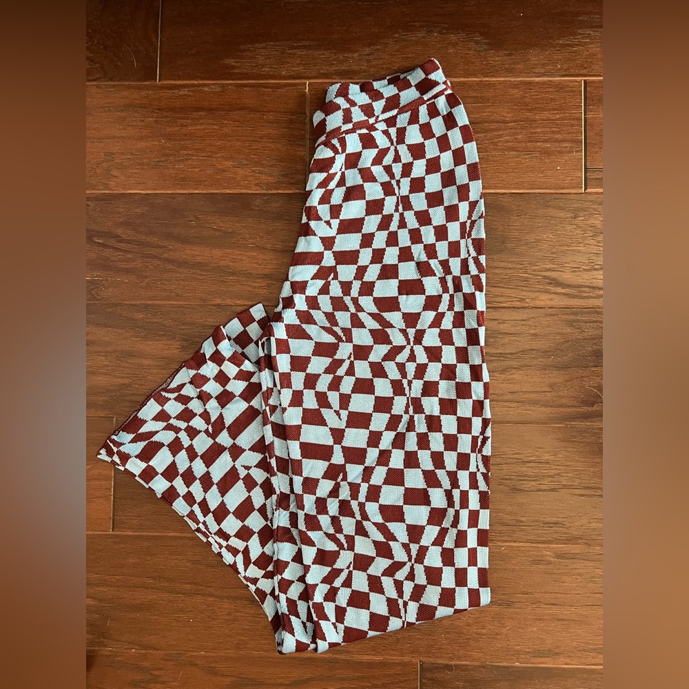 Paloma Wool Checkered Wide Leg Pants - Blue and Brown
